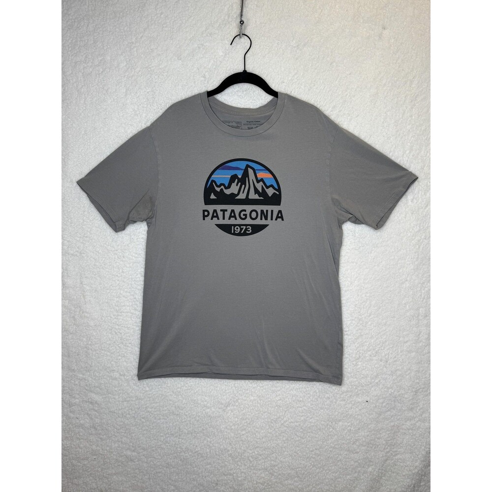 Patagonia Shirt Mens Medium Gray Organic Cotton 1973 Logo Graphic Tee Outdoors
